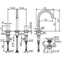 Fantini Venezia Смеситель для раковины, 3 отв., излив 17,5 cм, цвет Matt Copper PVD 29 P9 N404S