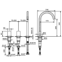 Fantini Venezia Смеситель для раковины, 3 отв., излив 17,5 cм, цвет Matt Copper PVD 29 P9 N405SW