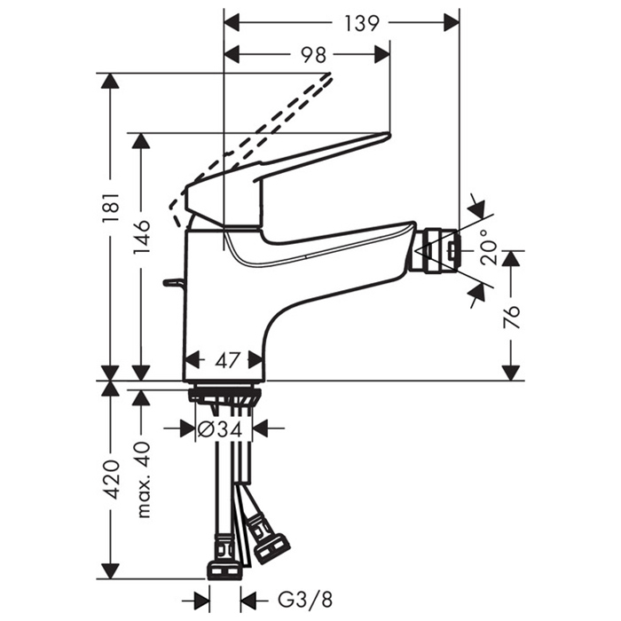 Hansgrohe Novus Loop Смеситель для биде однорычажный 70, с донным клапаном, цвет: хром 71233000