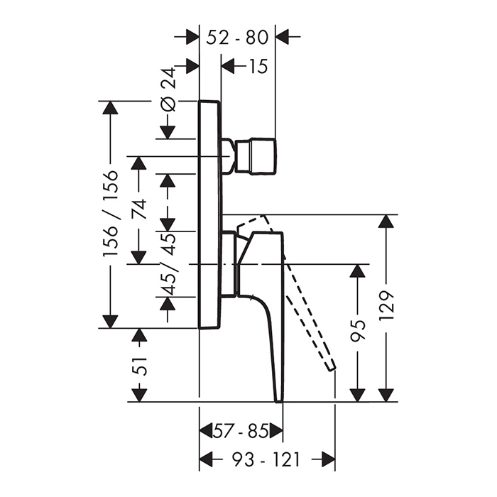 Hansgrohe Metropol Смеситель для ванны встраиваемый на 2 потребителя, цвет: шлифованный черный хром 32545340