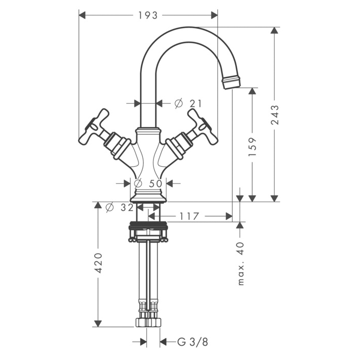 Axor Montreux Смеситель для раковины двухвент., на 1 отв. без донного клап., цвет: хром 16505000