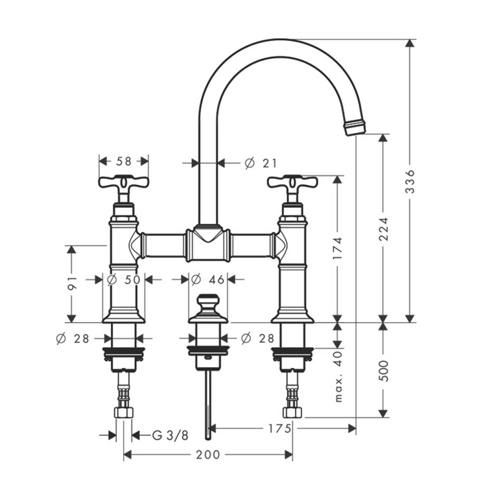 Axor Montreux Смеситель для раковины двухвент., на 3 отв. без дон. клап., цвет: шлифованный никель 16510820