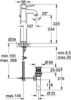 Grohe BauClassic Смеситель для раковины, с д/к, высота излива 23,4 см, цвет: хром 32868000