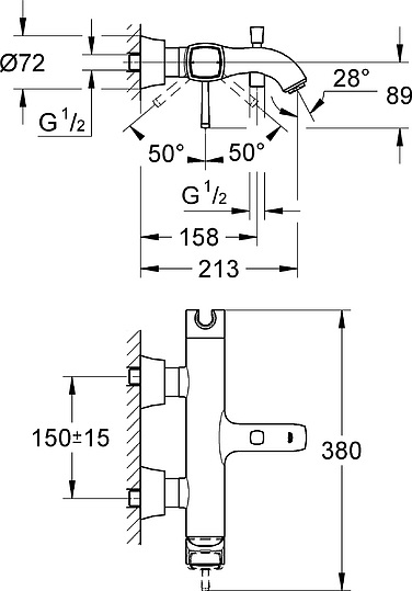 Grohe Grandera Смеситель для ванны накладной, с держателем, цвет: хром/золото 23317IG0