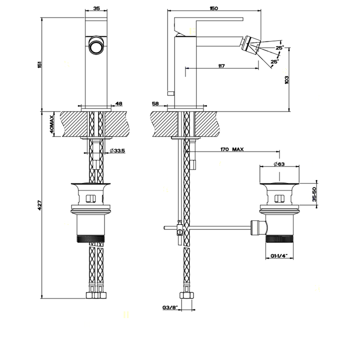 Gessi Rettangolo Смеситель для биде, однорычажный, с донным клапаном, цвет: chrome 20007#031