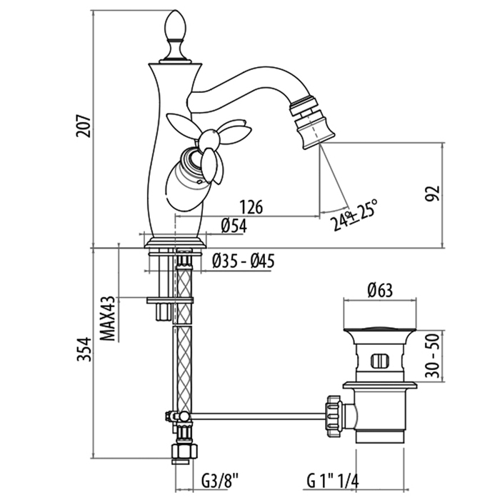 Gattoni Timor Смеситель для биде, цвет: бронза 1835018V0br