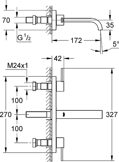 Grohe Allure Смеситель для раковины вентильный, встраиваемый, длина излива 17,2 см, цвет: хром 20189000