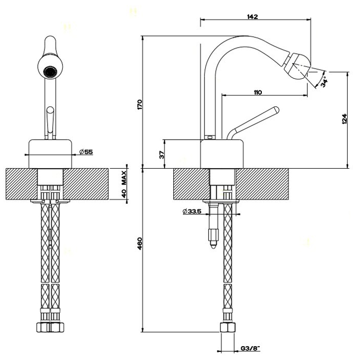 Gessi Goccia Смеситель для биде, однорычажный, без донного клапана, цвет: chrome 33607#031