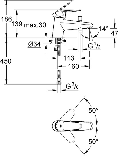 Смеситель Grohe Eurodisc Cosmopolitan  на борт ванны 33192002