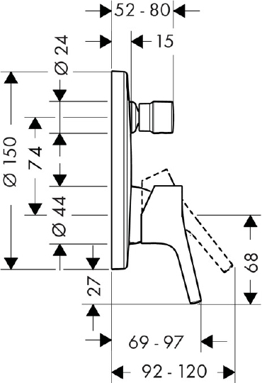 Hansgrohe Talis S Смеситель для ванны встраиваемый на 2 потребителя, внешняя часть, цвет: хром 72406000