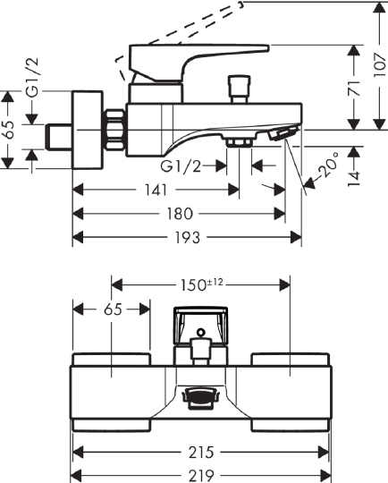 Hansgrohe Metropol Смеситель для ванны BM с рукояткой-петлей, цвет: хром 74540000