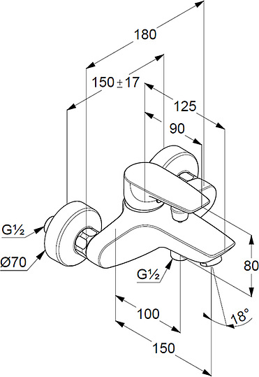 Kludi Pure&Solid Смеситель для ванны и душа DN 15 настенный, цвет: хром 346810575
