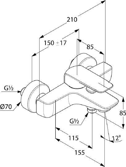 Kludi Ameo Смеситель для ванны и душа DN 15 настенный, цвет: хром 414450575
