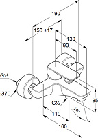 Kludi Pure&Style Смеситель для ванны и душа DN 15 настенный, цвет: хром 406810575