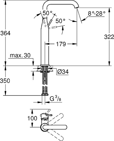 Grohe Essence New Смеситель для раковины высокий, цвет: хром 32901001