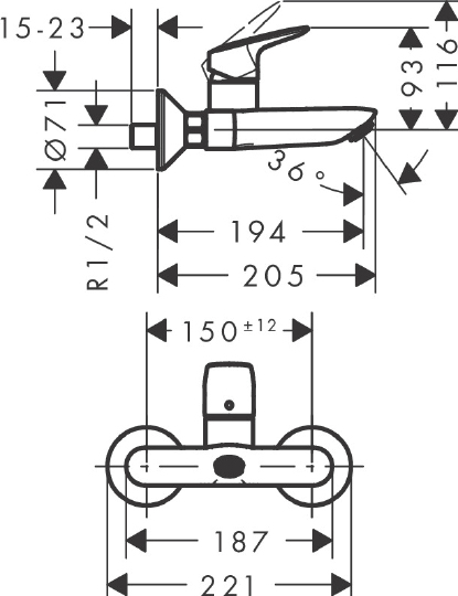 Hansgrohe Logis Смеситель для раковины настенный однорычажный, цвет: хром 71225000