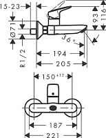 Hansgrohe Logis Смеситель для раковины настенный однорычажный, цвет: хром 71225000