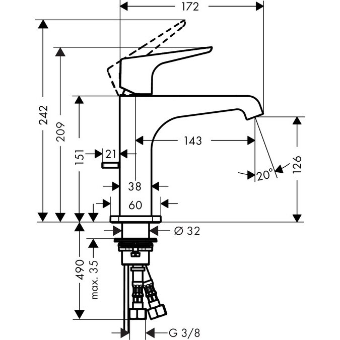 Axor Citterio E Смеситель для раковины однорычажный на 1 отверстие с донным клапаном, цвет: хром 36110000