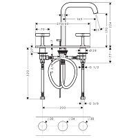 Axor Citterio E Смеситель для раковины двухвент. на 3 отв. с донным клап., цвет: хром 36116000