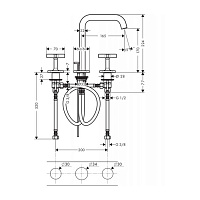 Axor Citterio E Смеситель для раковины двухвент. на 3 отв. с донным клап., цвет: хром 36108000
