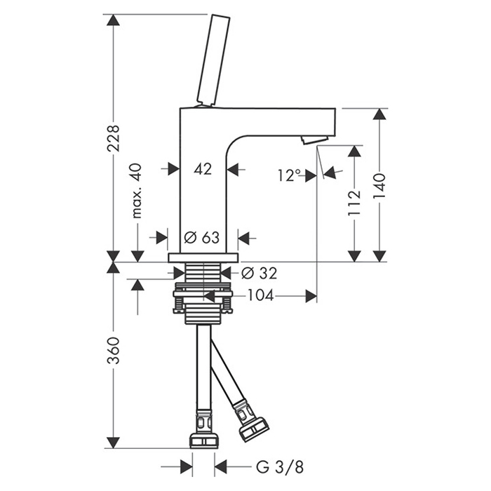 Axor Citterio Смеситель для раковины однорычажный на 1 отверстие с донным клапаном, цвет: хром 39018000