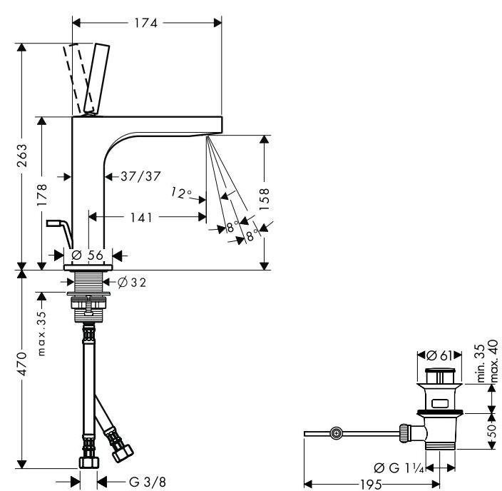 Axor Citterio Смеситель для раковины однорычажный на 1 отв. с донным клап., цвет: хром 39031000