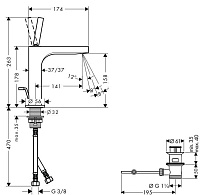 Axor Citterio Смеситель для раковины однорычажный на 1 отв. с донным клап., цвет: хром 39031000