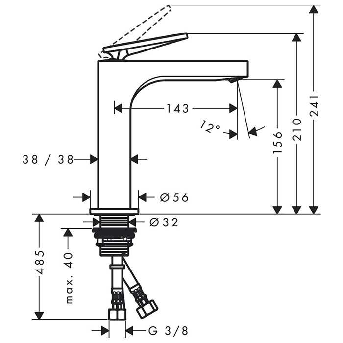 Axor Citterio Смеситель для раковины однорычажный на 1 отв. с донным клап., цвет: хром 39081000