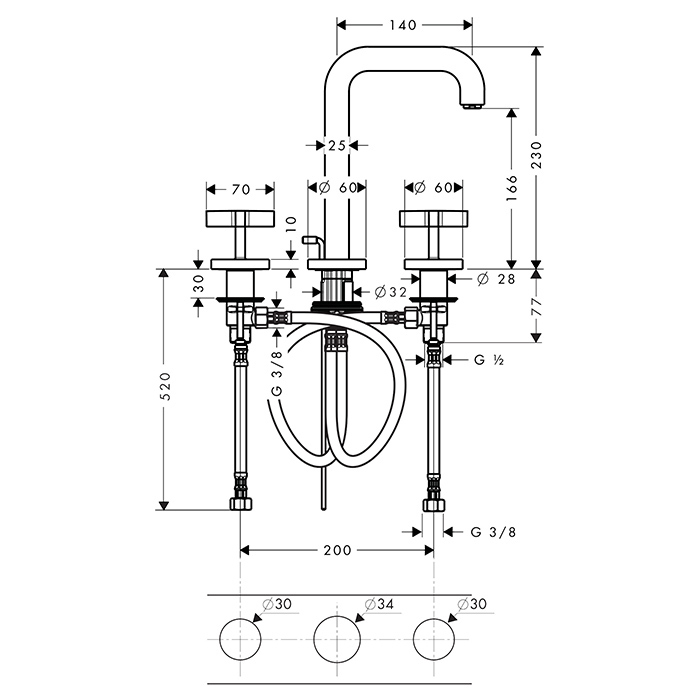 Axor Citterio Смеситель для раковины двухвент. с донным клапаном, цвет: шлифованное розовое золото 39133310