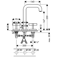 Axor Citterio Смеситель для раковины двухвент. на 3 отв. с донным клап., цвет: хром 39134000