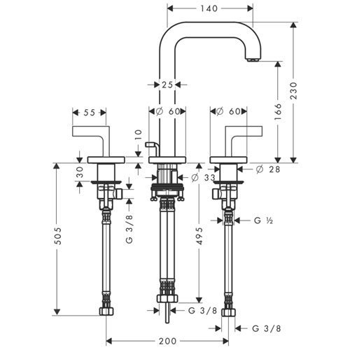 Axor Citterio Смеситель для раковины двухвент. на 3 отв. с донным клап., цвет: хром 39135000