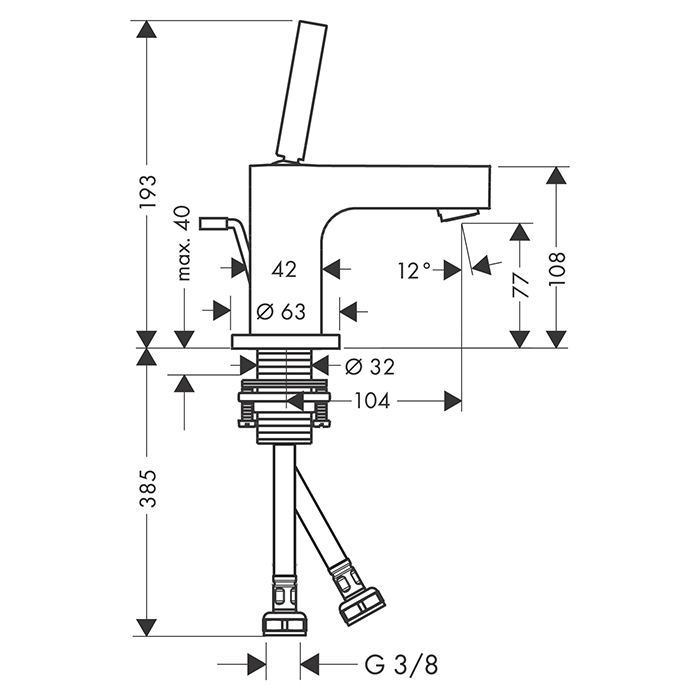 Axor Citterio Смеситель для раковины однорычажный на 1 отв. с донным клап., цвет: шлифованный никель 39015820