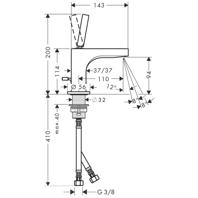 Axor Citterio Смеситель для раковины однорычажный на 1 отверстие с донным клапаном, цвет: хром 39035000