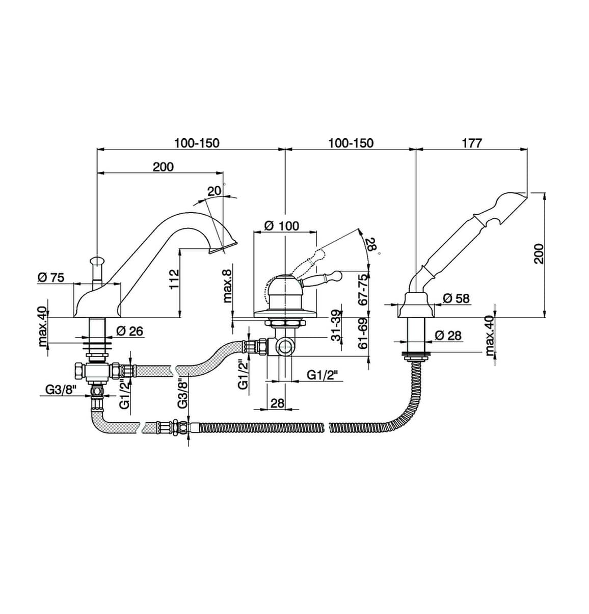 Cisal Arcana Royal Смеситель однорычажный на борт ванны, цвет: Antique Bronze AY00126027