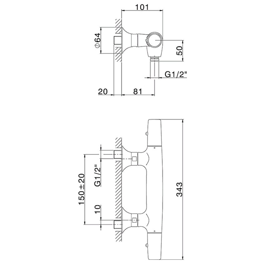 Cisal Vita Cмеситель настенный термостатический для душа, цвет: Chrome VIT0101021