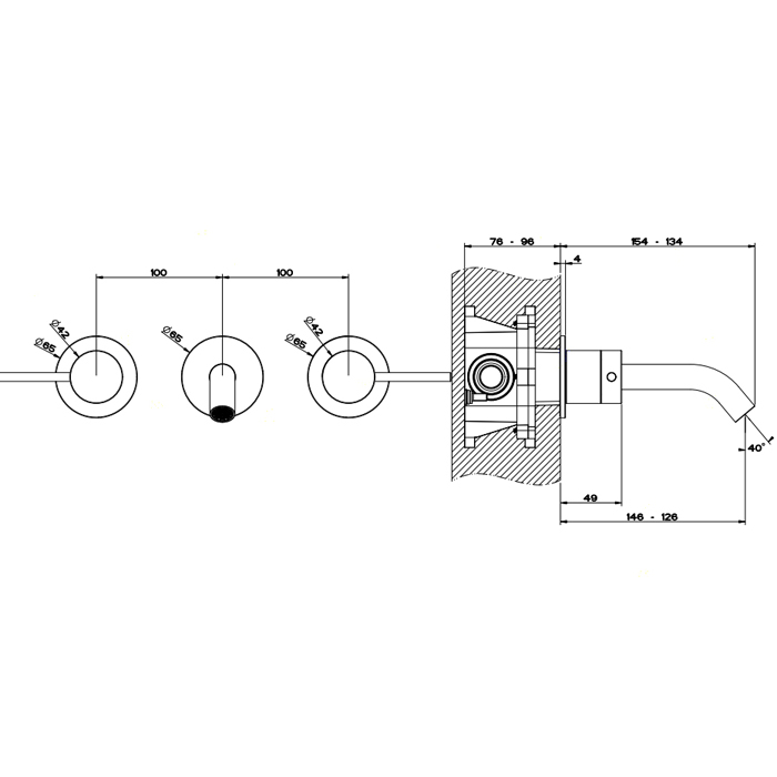 Gessi 316 Flessa Встраиваемый смеситель с изливом 14,6-12,6 cм, цвет: steel brushed 54092#239