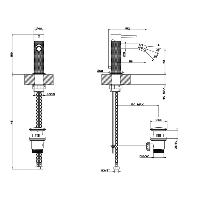 Gessi 316 Cesello Смеситель для биде, однорычажный, с донным клапаном, цвет: steel brushed 54407#239