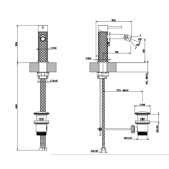 Gessi 316 Intreccio Смеситель для биде, однорычажный, с донным клапаном, цвет: steel brushed 54107#239