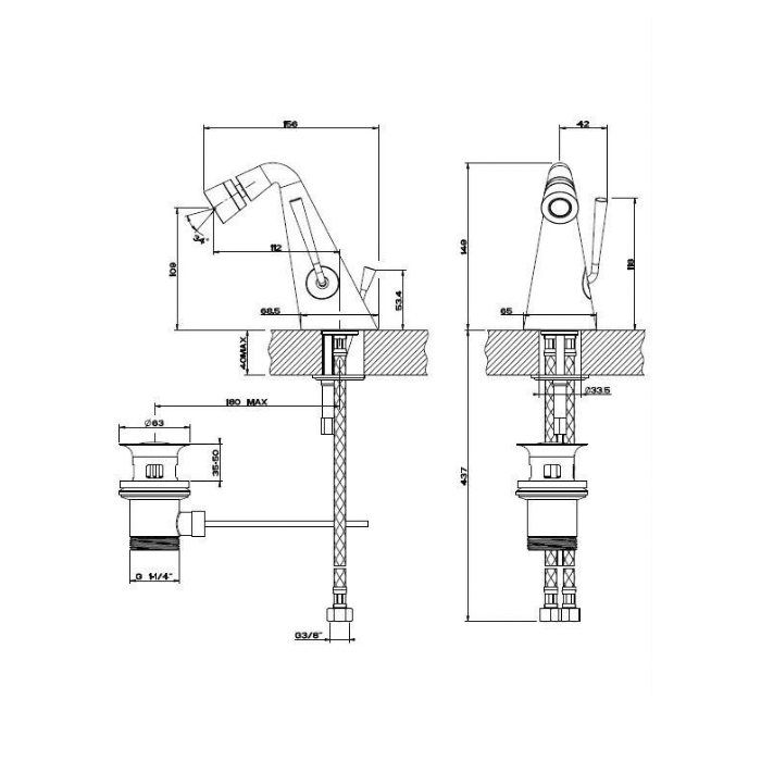 Gessi Cono Смеситель для биде, однорычажный, с донным клапаном, цвет: chrome 45007#031