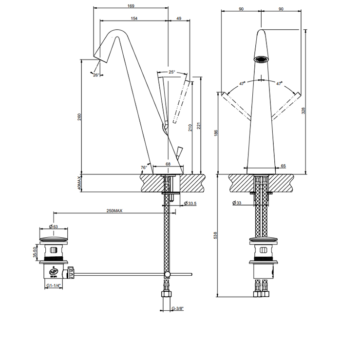 Gessi Cono Смеситель для раковины цвет finox 45004#149