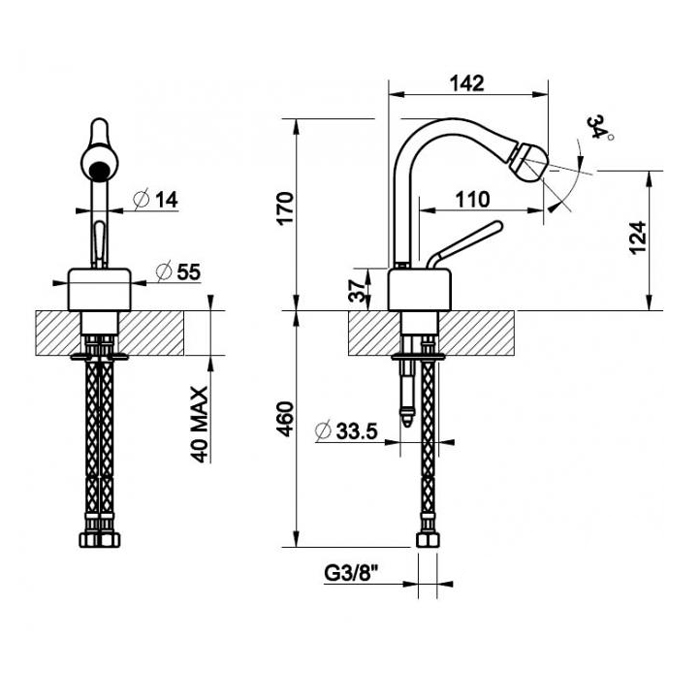 Gessi Goccia Смеситель для биде, однорычажный, без донного клапана, цвет: matte black 33607#299