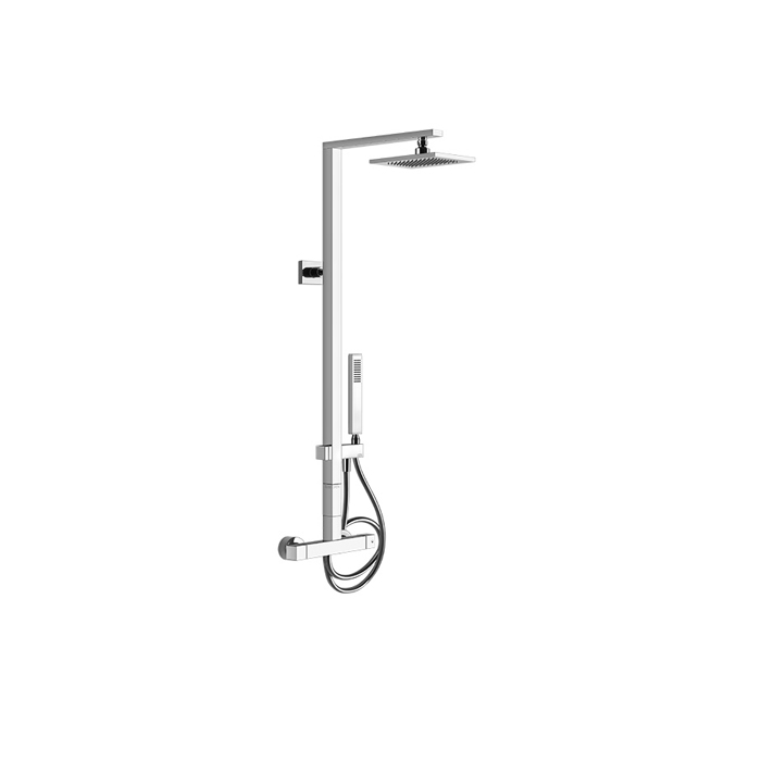 Gessi Rettangolo Душевая стойка: термостат, верхний душ 14x22 см, лейка, шланг 150 см, цвет: chrome 23447#031
