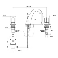 Bongio Fleur Noir Смеситель для раковины на 3отв, цвет хром/черный фарфор 12501CR00