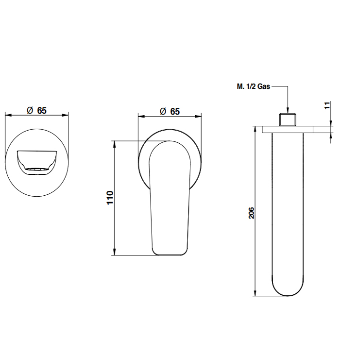 Bongio Gio Смеситель встроенный для раковины на 2 отв., излив 206 см цвет хром 80538CRPR