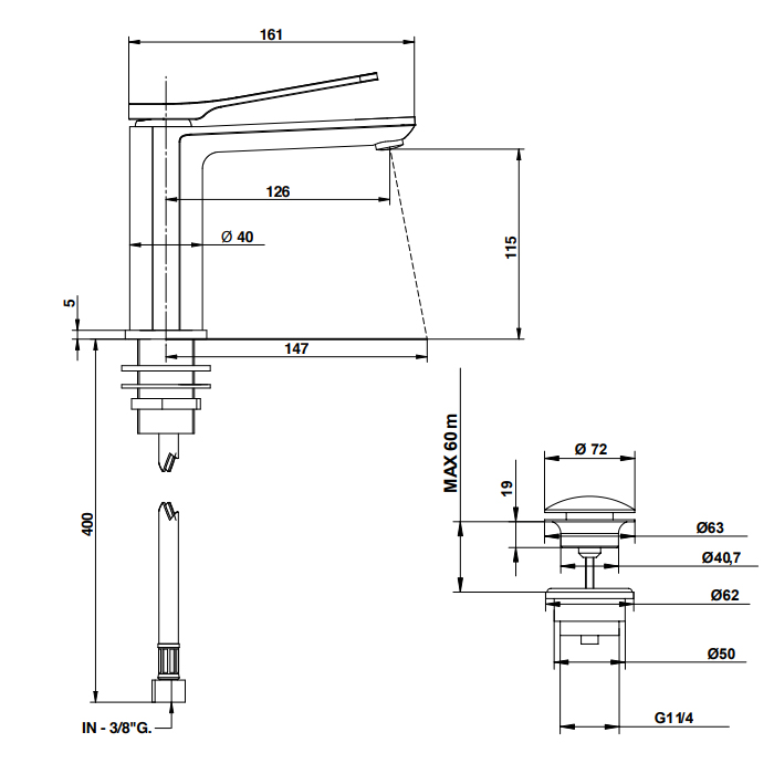 Bongio Gio Смеситель для раковины на 1 отв., излив 12,6 см, цвет хром 80721CRPR