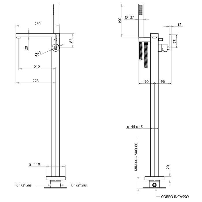 Bongio Myamix Смеситель для ванны, напольный, цвет: черный матовый 46534NE0DEU