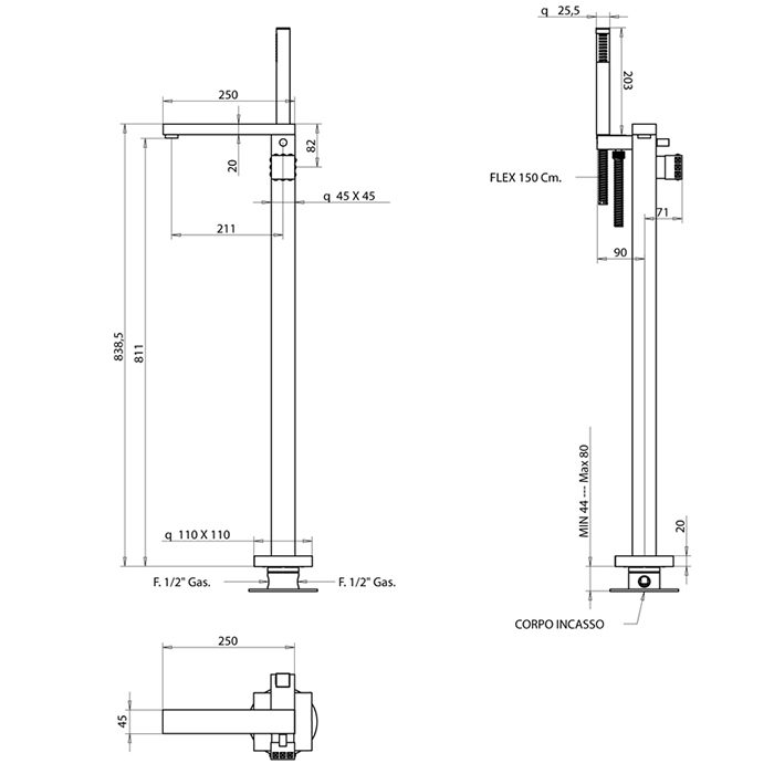 Bongio Pure Glam Смеситель для ванны, цвет хром/Swarovski прозрачные 3P534CR0D01EU