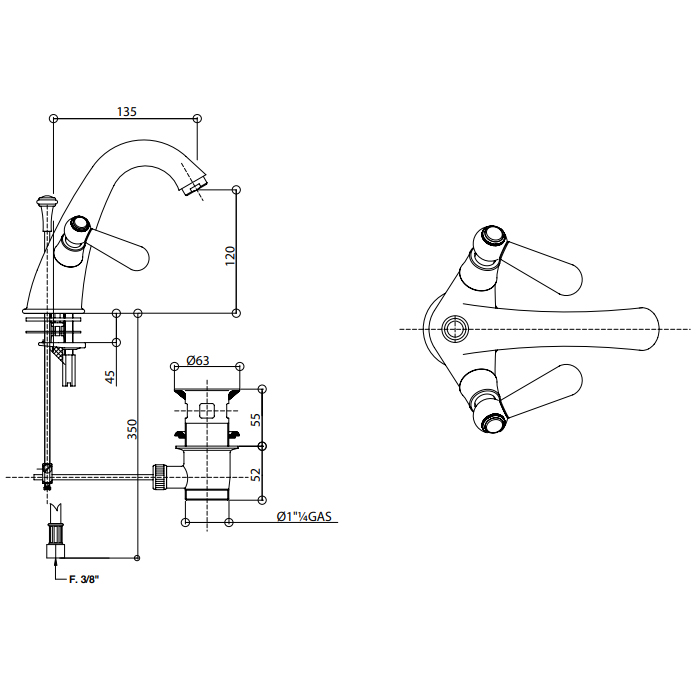 Bongio Mille Nuits Смеситель для раковины, цвет хром/черный фарфор 22521CR00
