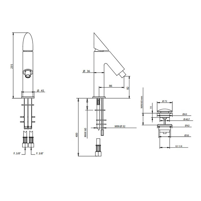 Bongio Mini One Смеситель для раковины, h23,5 см, цвет черный матовый 41521NE00