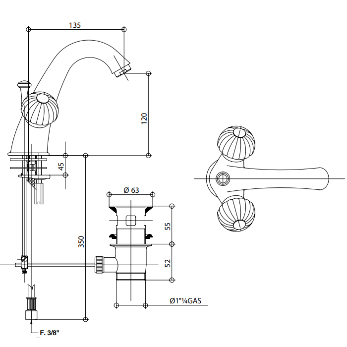Bongio Radiant Смеситель для раковины, цвет золото 02521OR00